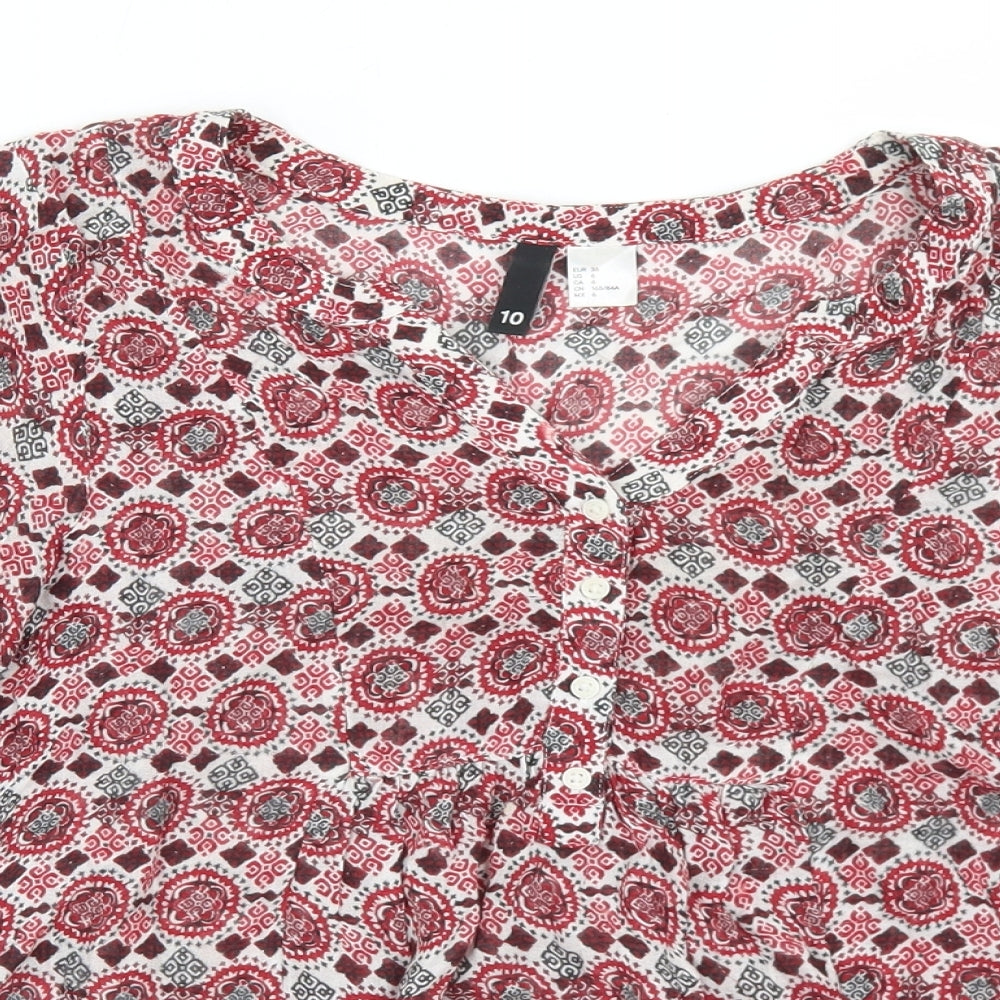 Divided Womens Red Floral Polyester Basic Blouse Size 10 Round Neck