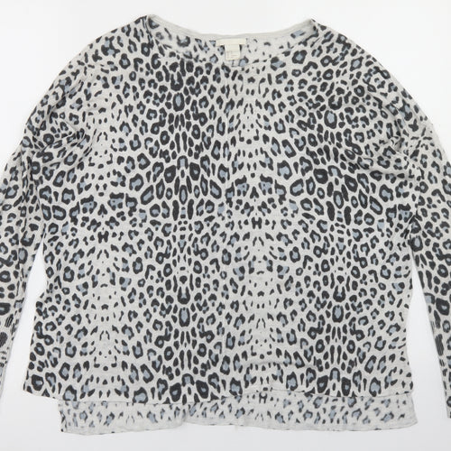 H&M Womens Grey Round Neck Animal Print Acrylic Pullover Jumper Size XS