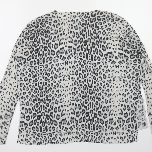 H&M Womens Grey Round Neck Animal Print Acrylic Pullover Jumper Size XS