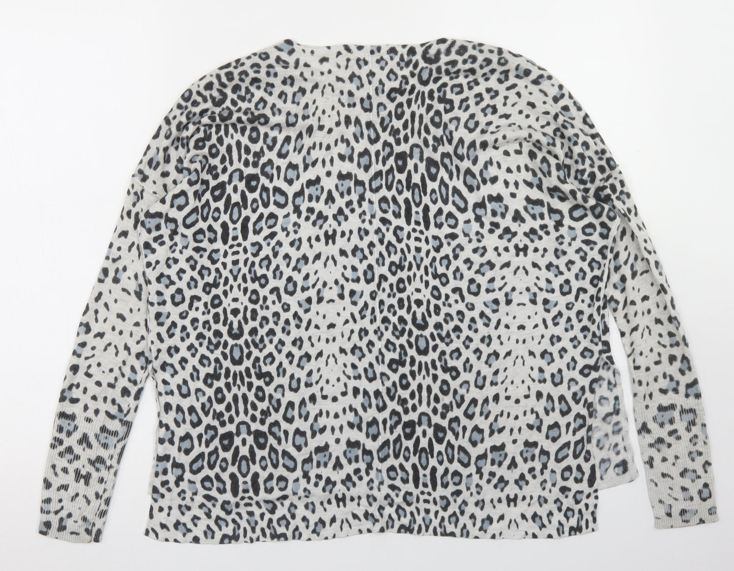 H&M Womens Grey Round Neck Animal Print Acrylic Pullover Jumper Size XS