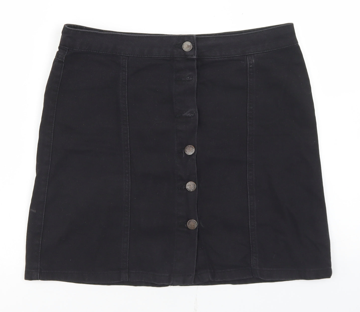 New Look Womens Black  Cotton Mini Skirt Size 10   Button