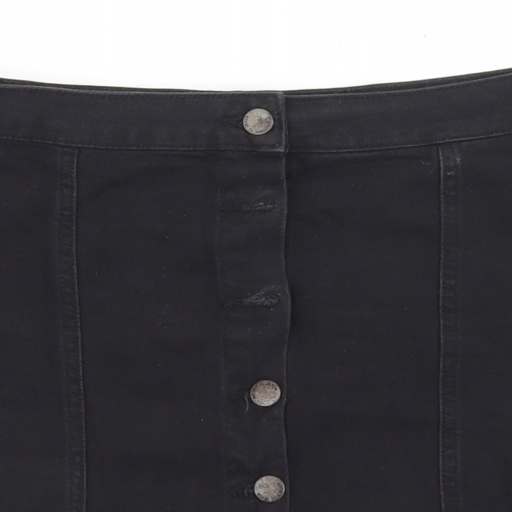 New Look Womens Black  Cotton Mini Skirt Size 10   Button