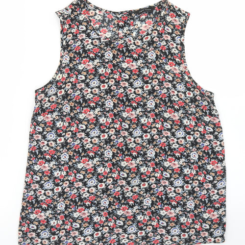 New Look Womens Black Floral Polyester Basic Blouse Size 10 Round Neck