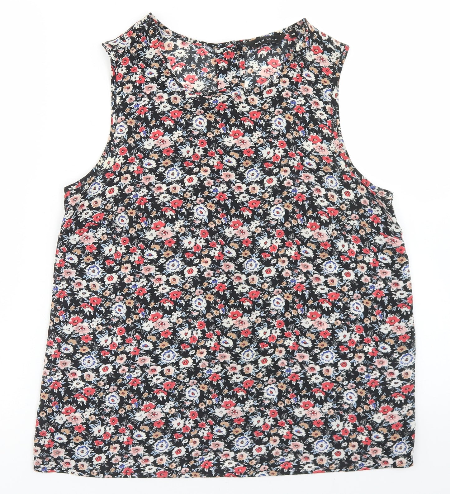 New Look Womens Black Floral Polyester Basic Blouse Size 10 Round Neck