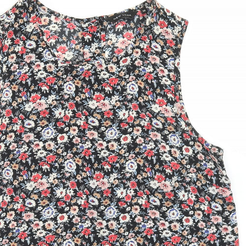 New Look Womens Black Floral Polyester Basic Blouse Size 10 Round Neck