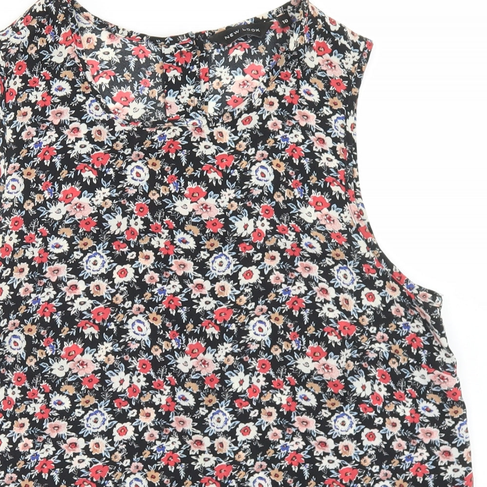 New Look Womens Black Floral Polyester Basic Blouse Size 10 Round Neck