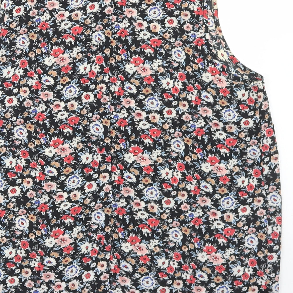 New Look Womens Black Floral Polyester Basic Blouse Size 10 Round Neck