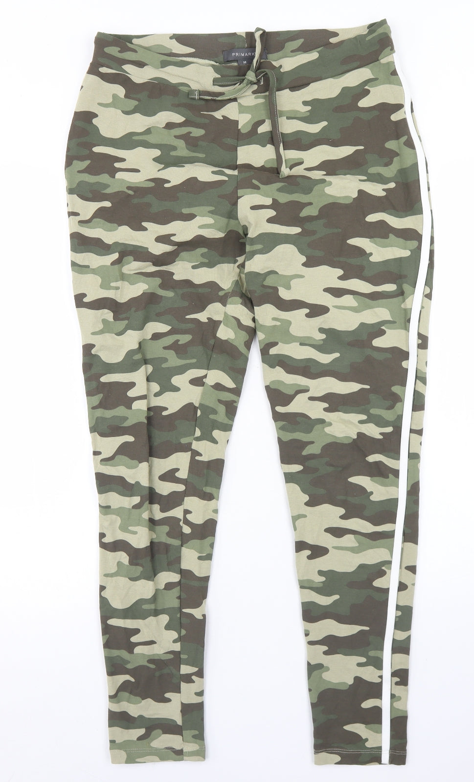 Primark Womens Green Camouflage Cotton Jogger Trousers Size M L27 in Regular Drawstring