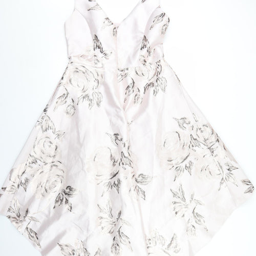 Roman Womens Pink Floral Polyester Fit & Flare  Size 14  V-Neck Zip - Occasionwear