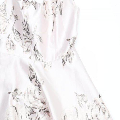 Roman Womens Pink Floral Polyester Fit & Flare  Size 14  V-Neck Zip - Occasionwear