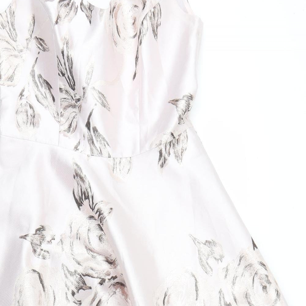 Roman Womens Pink Floral Polyester Fit & Flare  Size 14  V-Neck Zip - Occasionwear