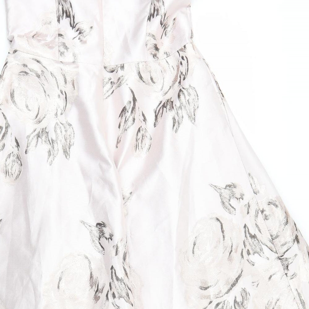 Roman Womens Pink Floral Polyester Fit & Flare  Size 14  V-Neck Zip - Occasionwear