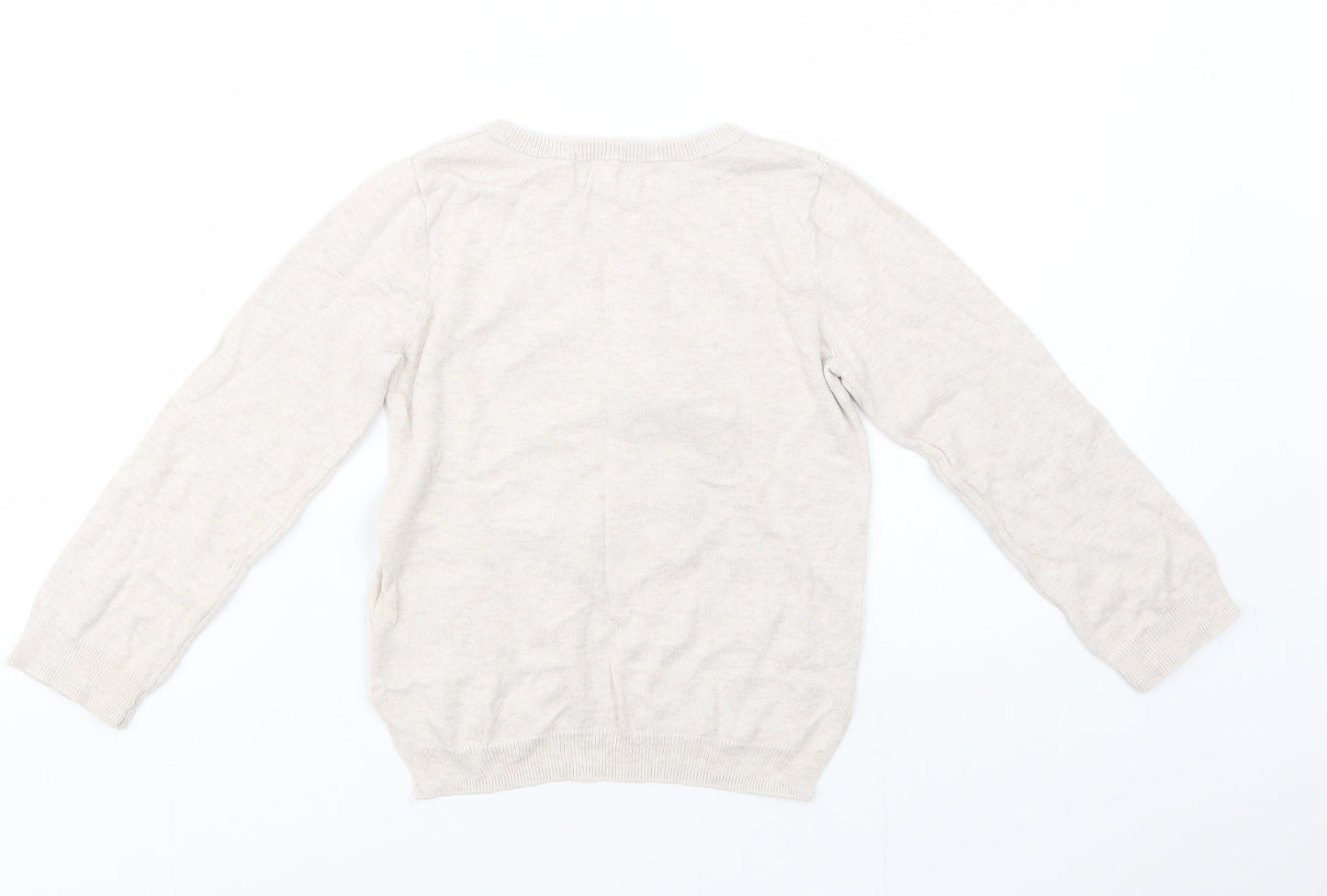 H&M Girls Beige Crew Neck  Cotton Pullover Jumper Size 4-5 Years  Pullover - Bunny