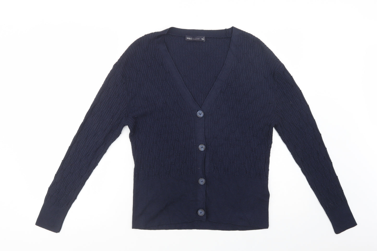 Marks and Spencer Womens Blue V-Neck  Viscose Cardigan Jumper Size 12