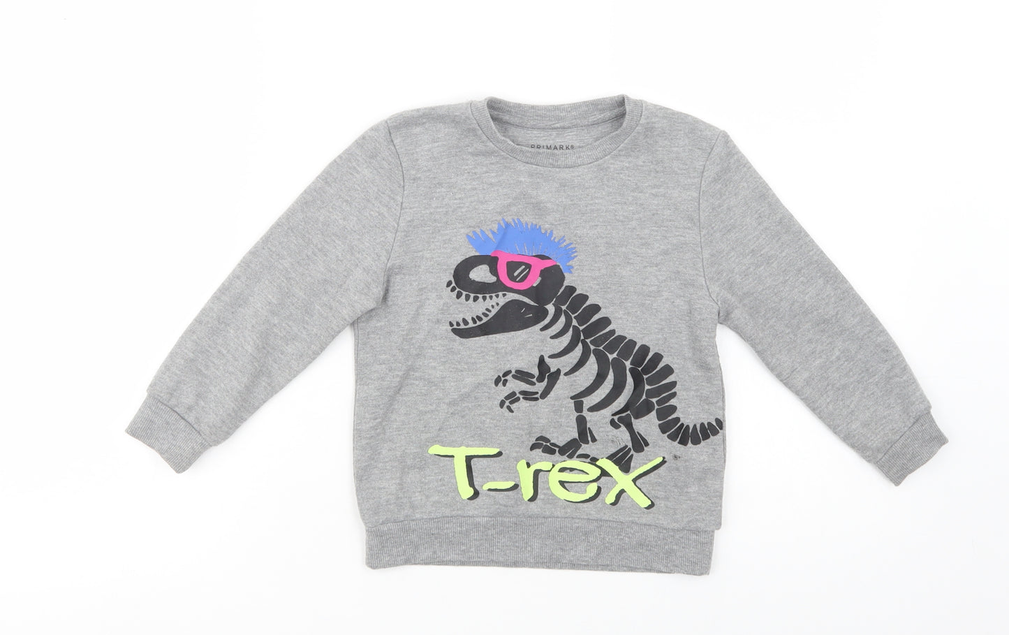 Primark Boys Grey  Cotton Pullover Sweatshirt Size 3-4 Years  Pullover - Dino