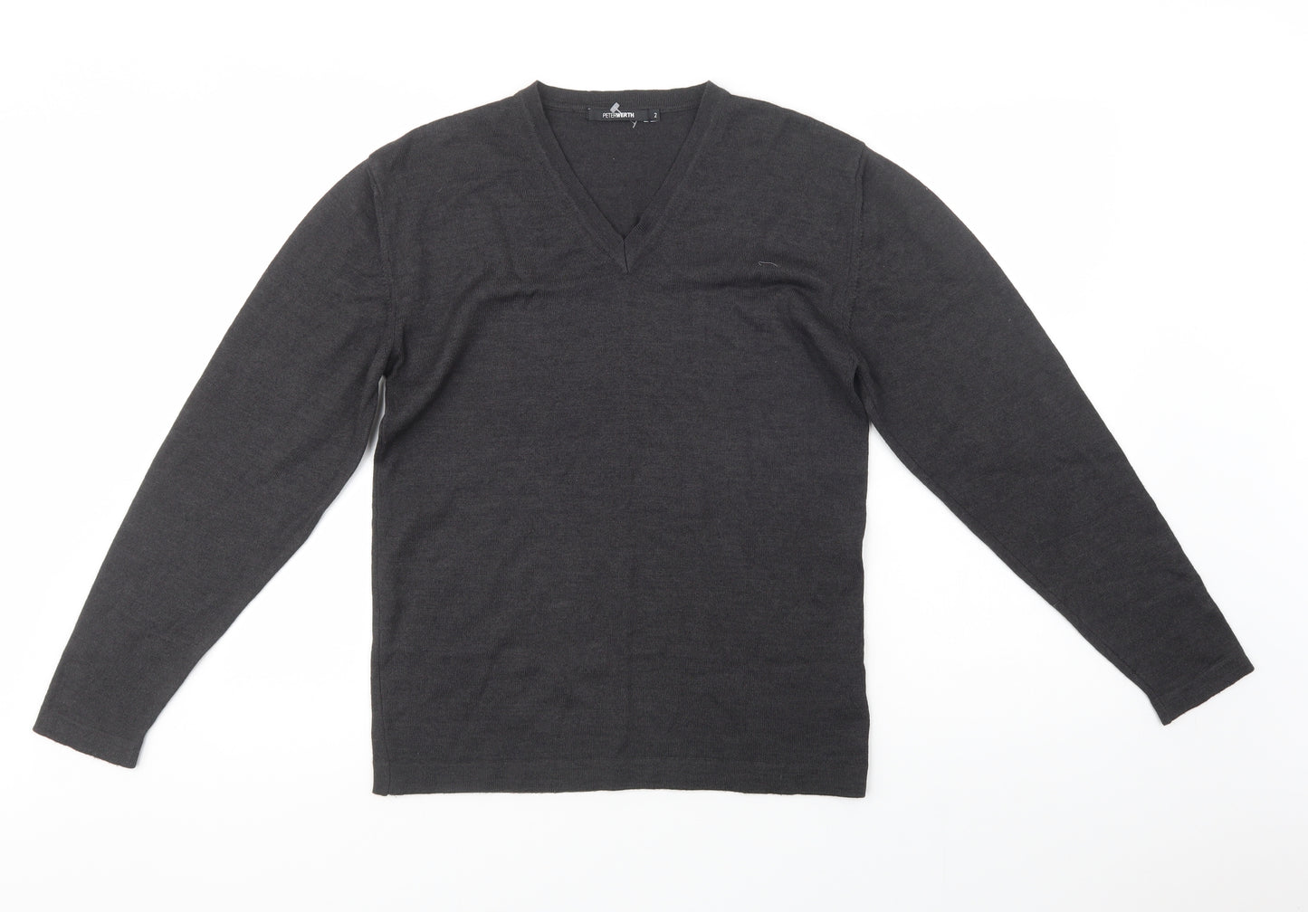 Peter Werth Mens Grey V-Neck  Wool Pullover Jumper Size M
