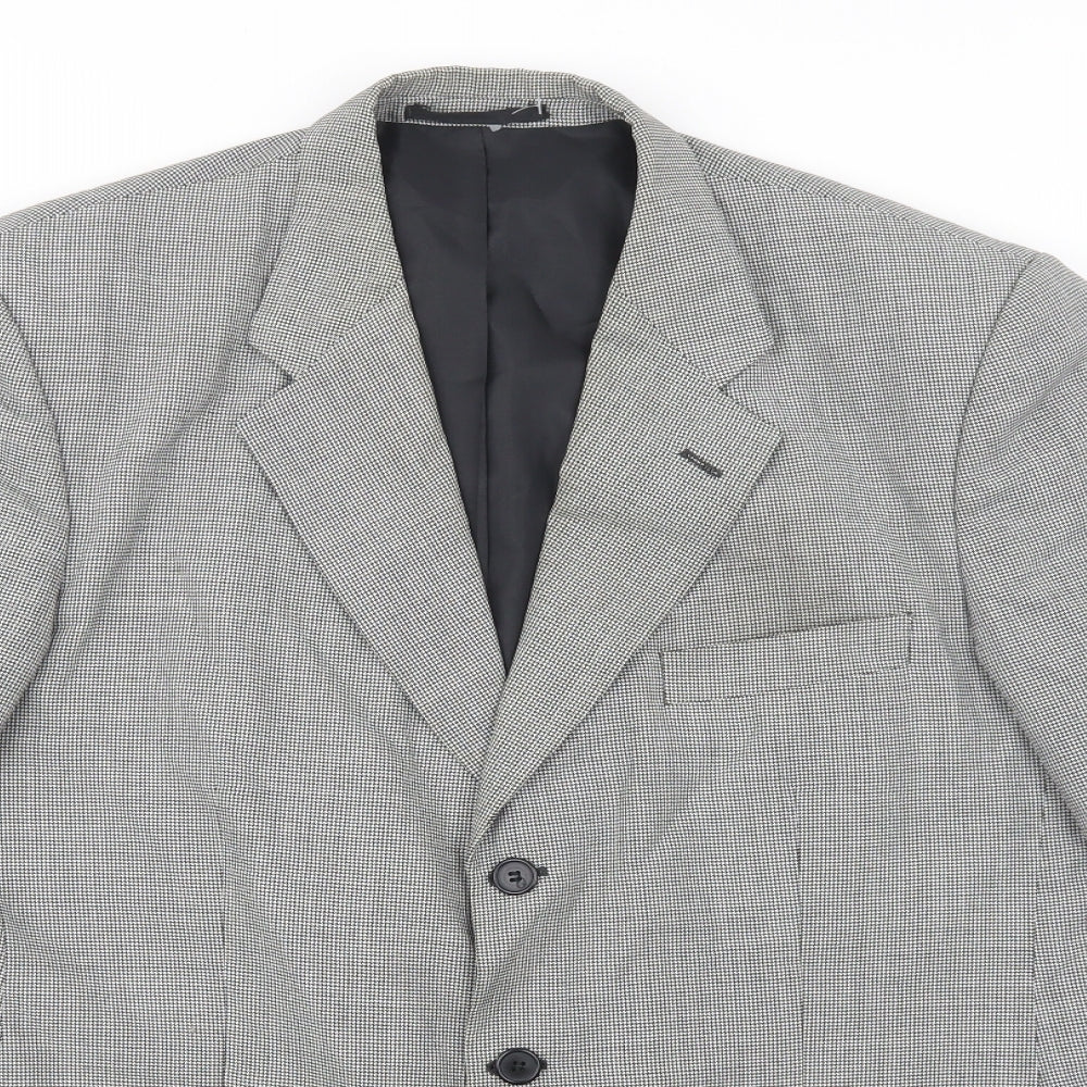 Premiere Collection Mens Grey Houndstooth  Jacket Blazer Size 42  Button
