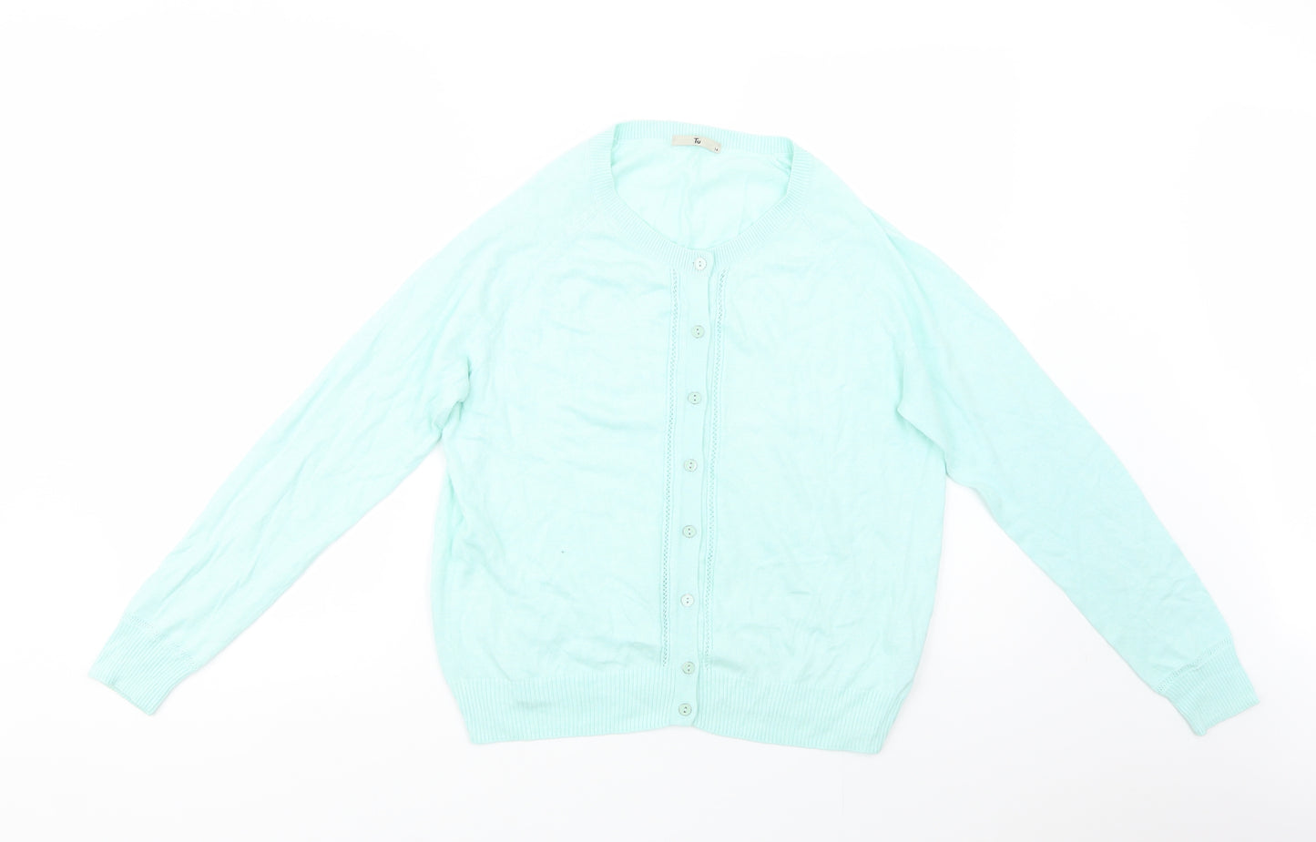 TU Womens Green Crew Neck  Cotton Cardigan Jumper Size 14