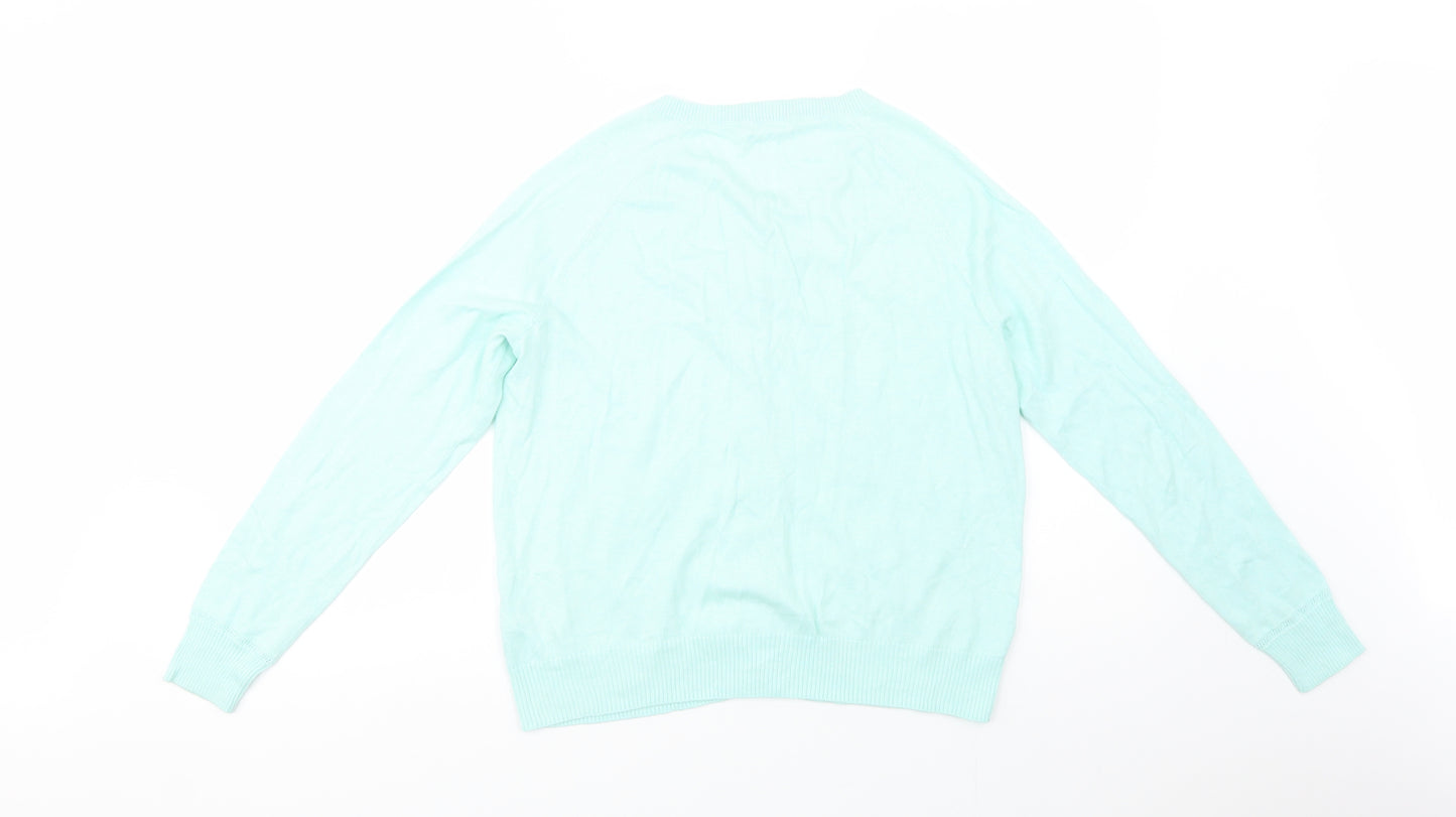 TU Womens Green Crew Neck  Cotton Cardigan Jumper Size 14