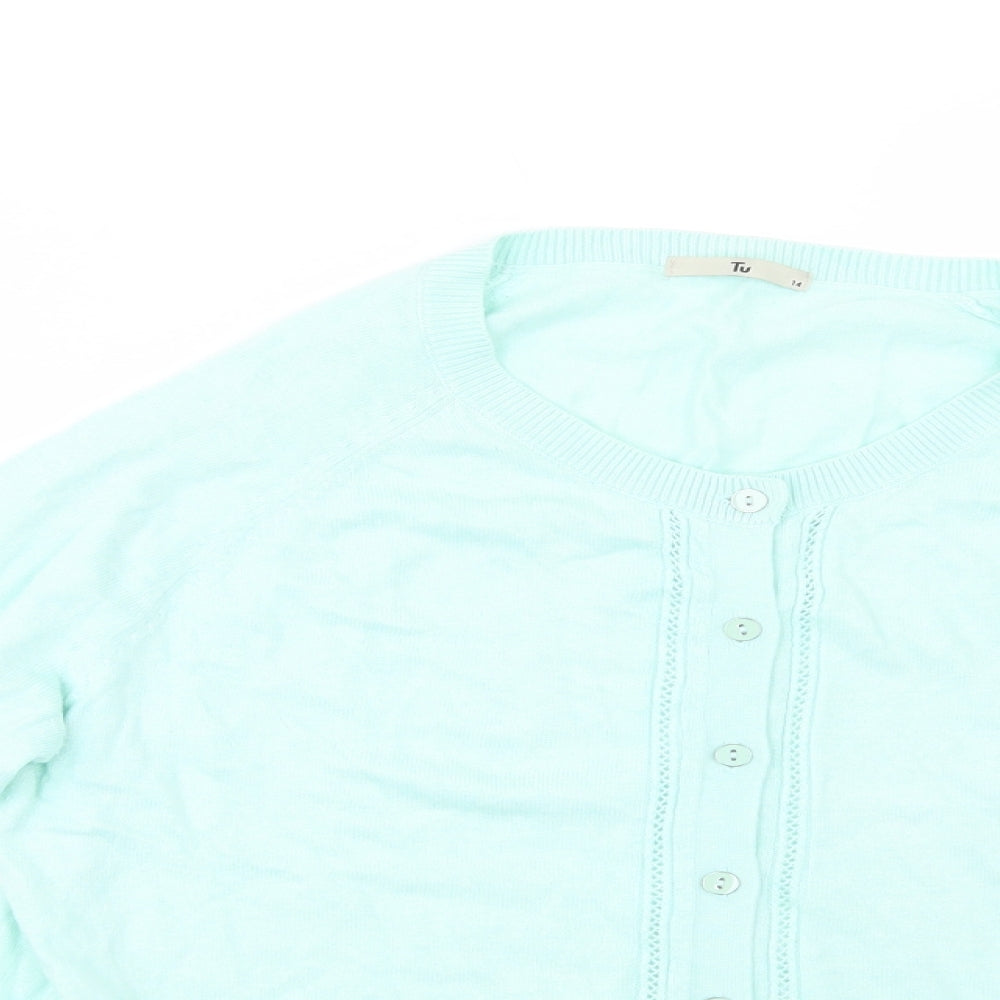 TU Womens Green Crew Neck  Cotton Cardigan Jumper Size 14