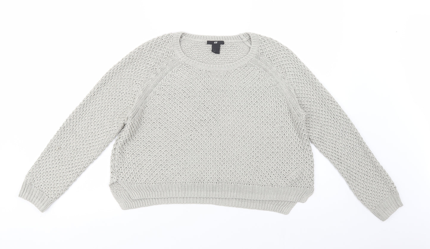 H&M Womens Grey Crew Neck  Acrylic Pullover Jumper Size M