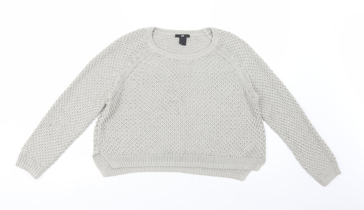H&M Womens Grey Crew Neck  Acrylic Pullover Jumper Size M