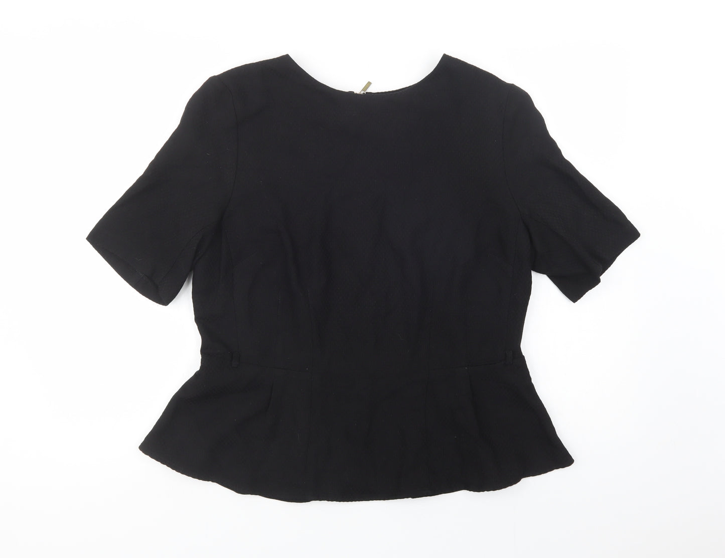 TU Womens Black  Cotton Basic Blouse Size 16 Crew Neck - Peplum