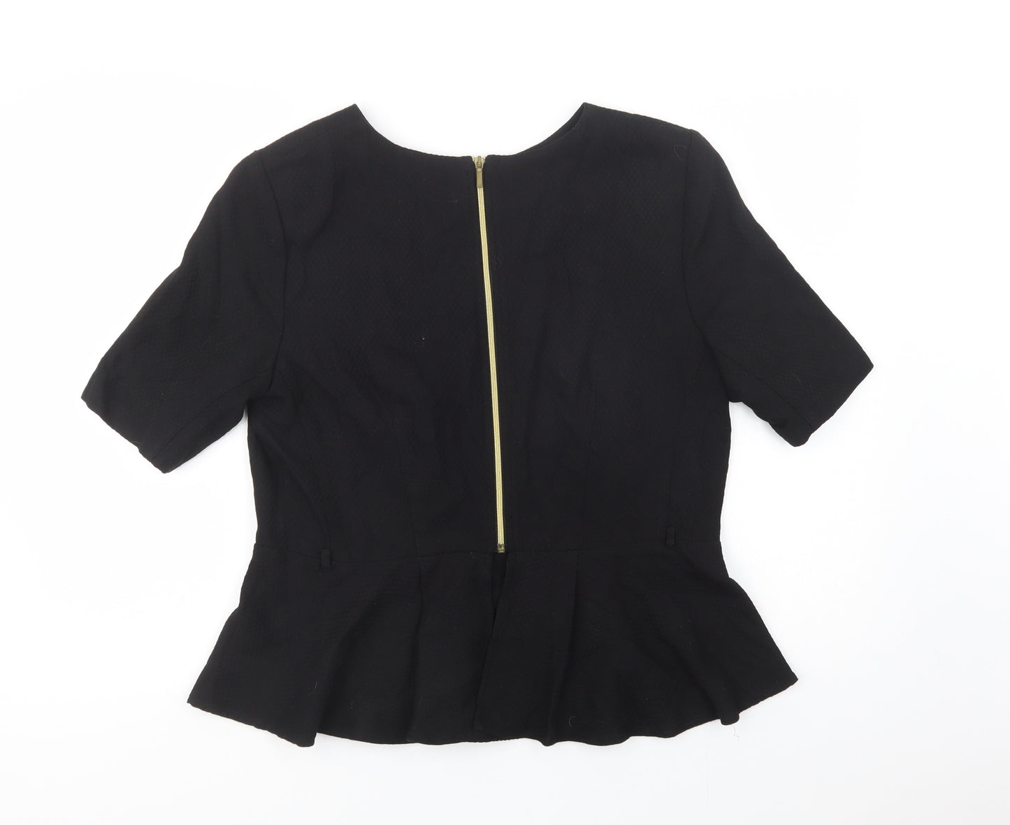 TU Womens Black  Cotton Basic Blouse Size 16 Crew Neck - Peplum