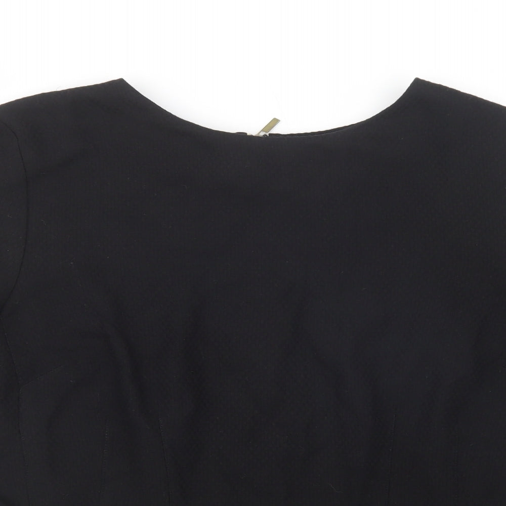 TU Womens Black  Cotton Basic Blouse Size 16 Crew Neck - Peplum