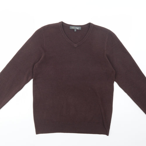 Marks and Spencer Mens Brown V-Neck  Acrylic Pullover Jumper Size S