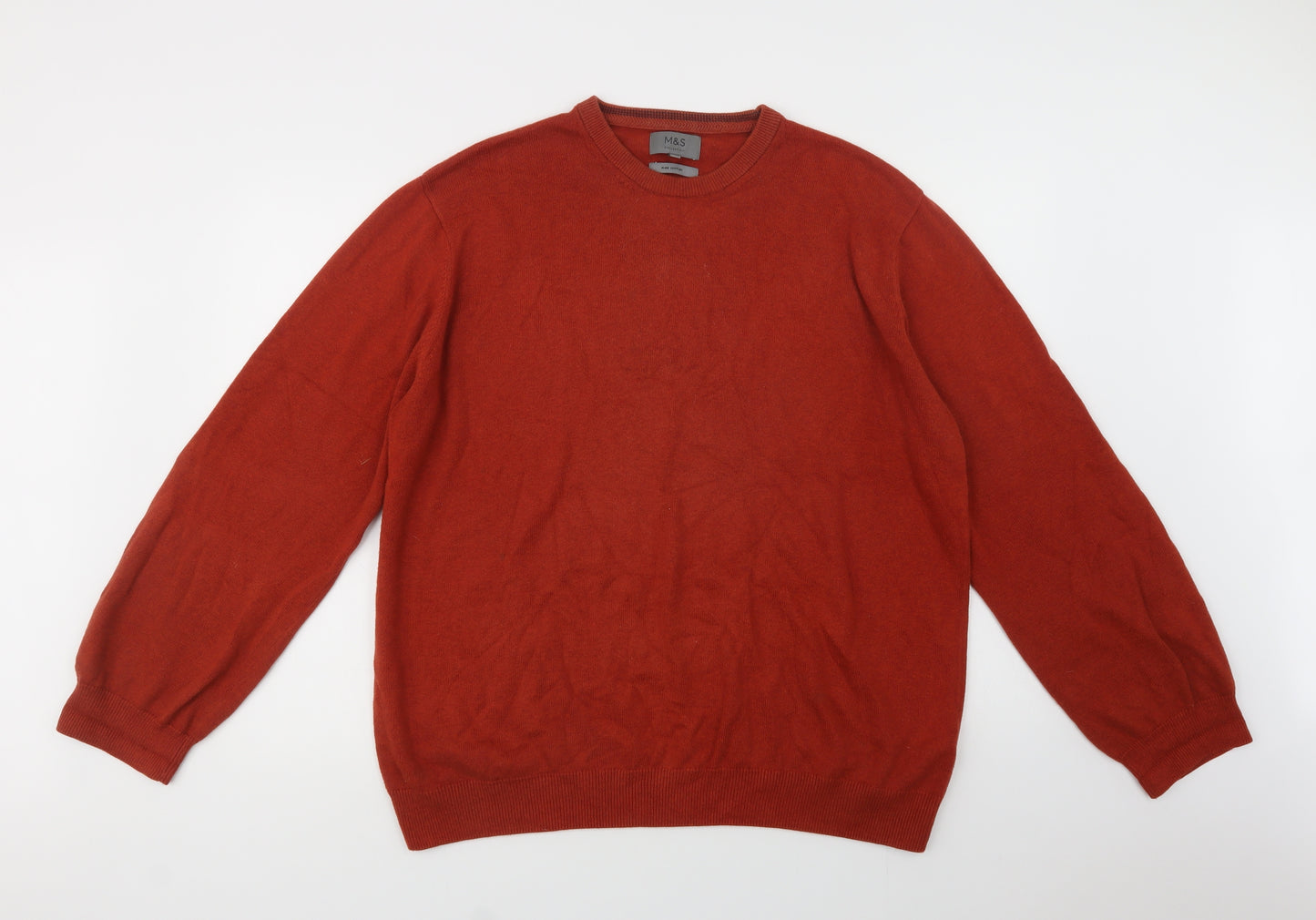 Marks and Spencer Mens Orange Crew Neck  Cotton Pullover Jumper Size 2XL