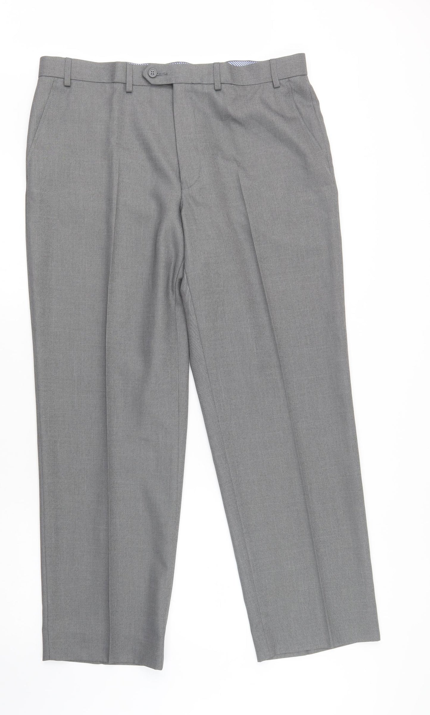 Marks and Spencer Mens Grey  Polyester Dress Pants Trousers Size 38 L31 in Regular Button