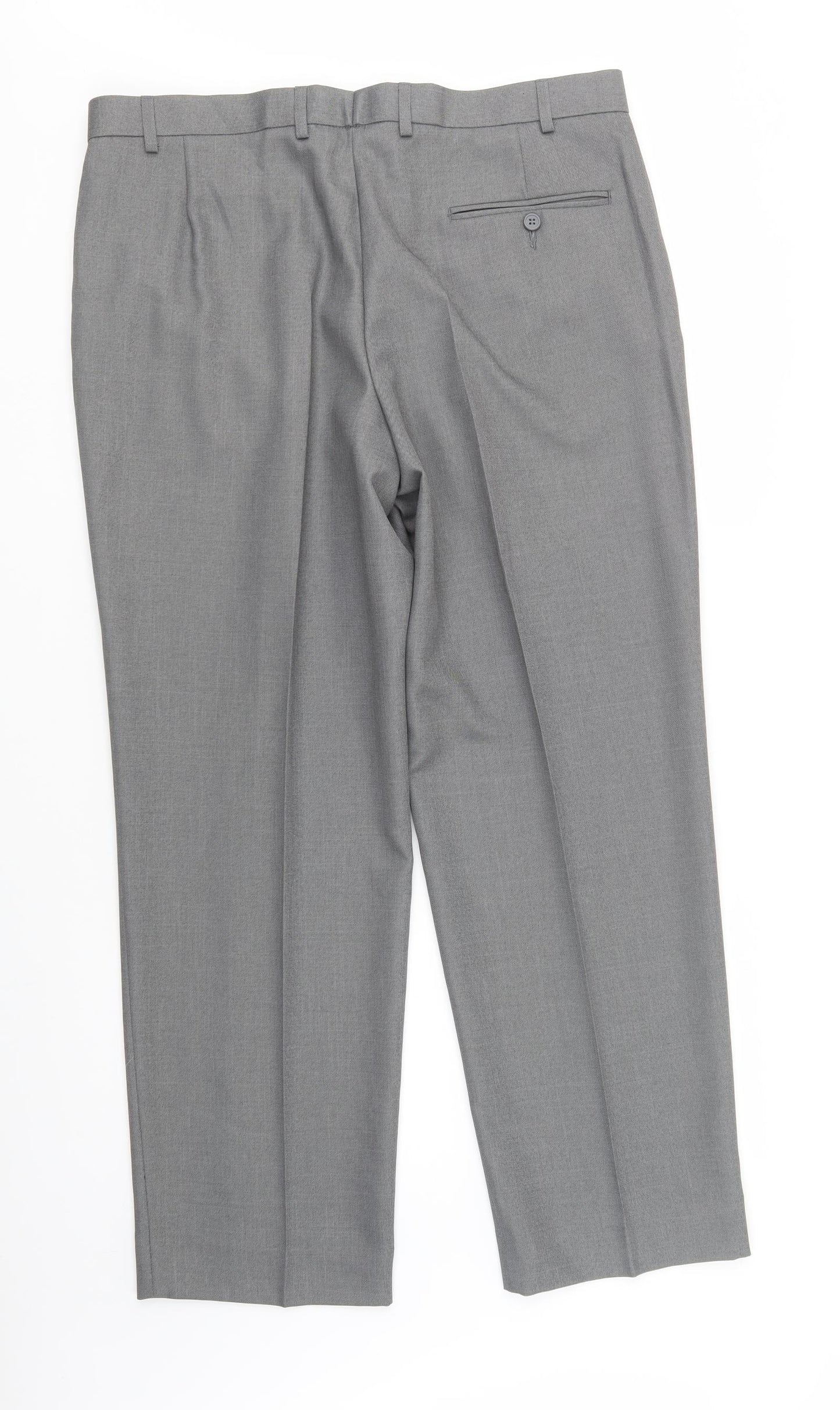 Marks and Spencer Mens Grey  Polyester Dress Pants Trousers Size 38 L31 in Regular Button