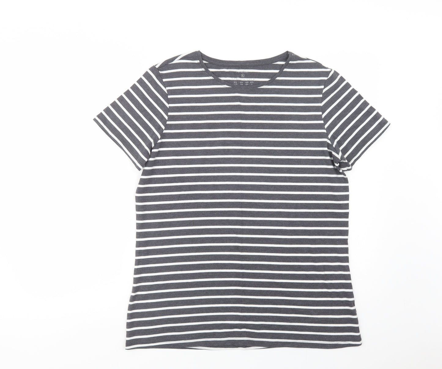 Primark Womens Green Striped Cotton Basic T-Shirt Size XL Crew Neck