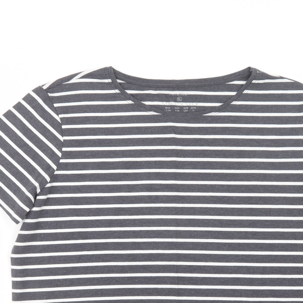 Primark Womens Green Striped Cotton Basic T-Shirt Size XL Crew Neck
