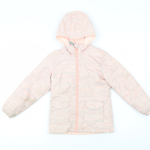 DECATHLON Girls Pink Striped  Puffer Jacket Jacket Size 5 Years  Zip