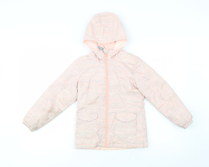 DECATHLON Girls Pink Striped Puffer Jacket Jacket Size 5 Years Zip