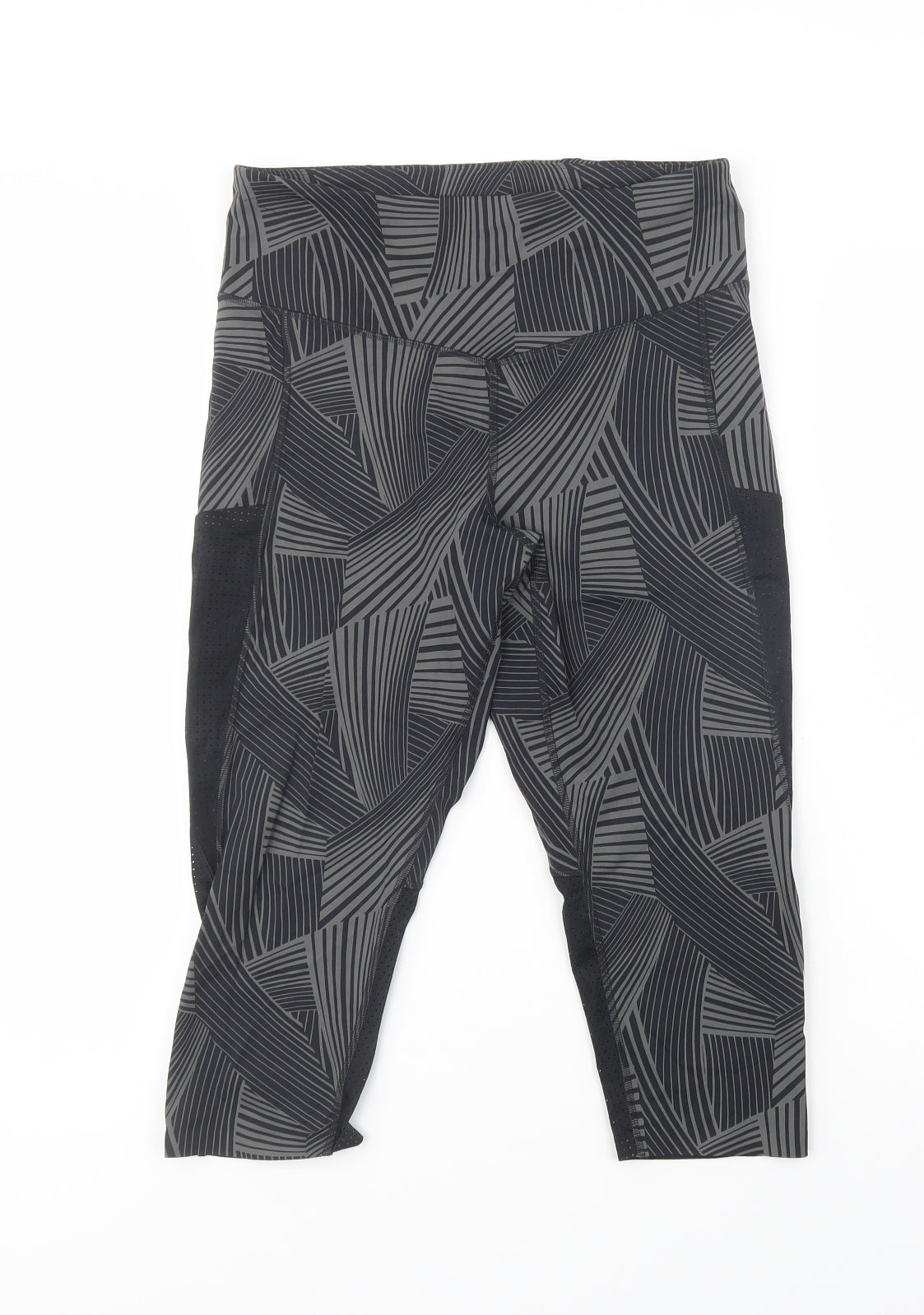 Marks and Spencer Womens Black Geometric Polyamide Cropped Leggings Size 14 L18 in Regular