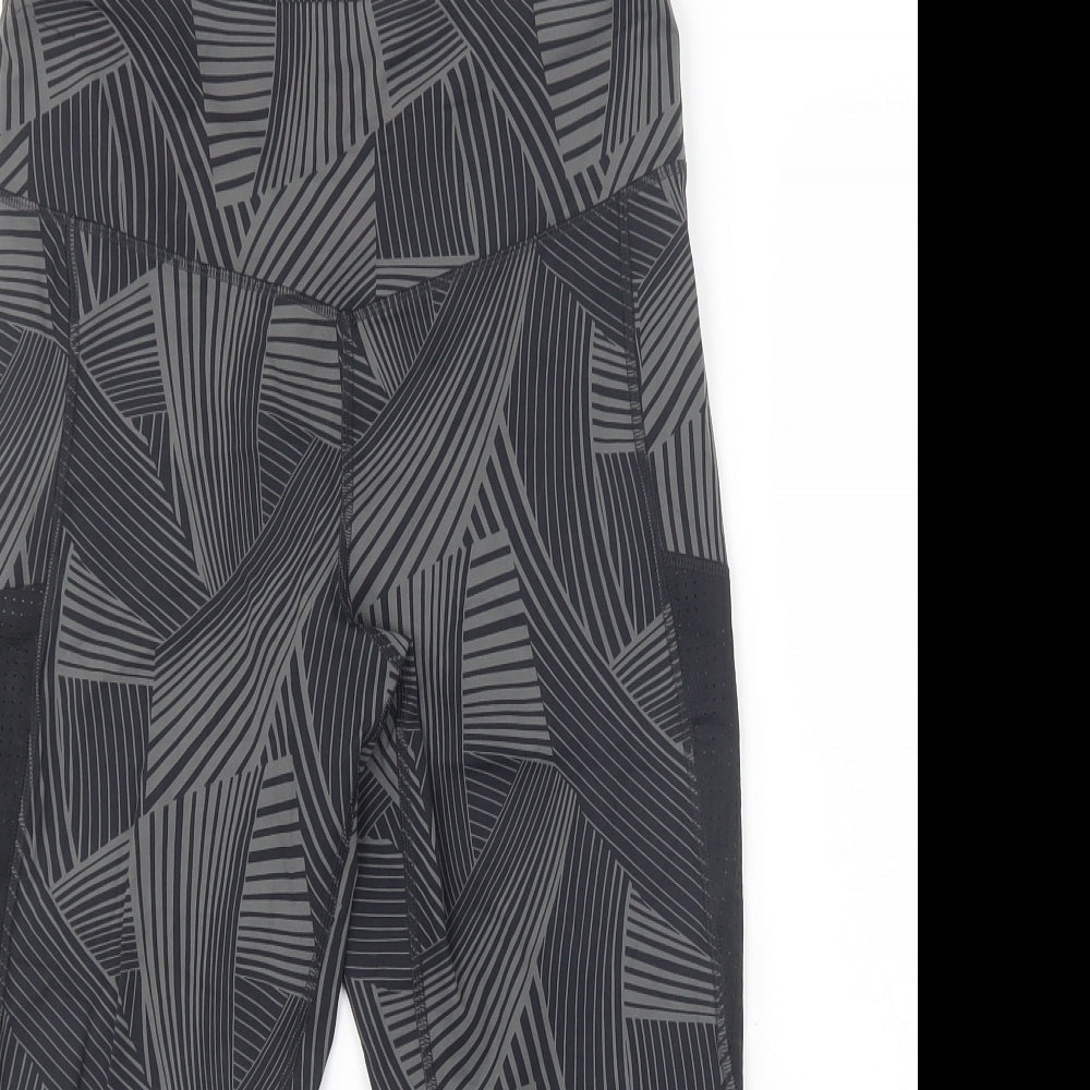 Marks and Spencer Womens Black Geometric Polyamide Cropped Leggings Size 14 L18 in Regular