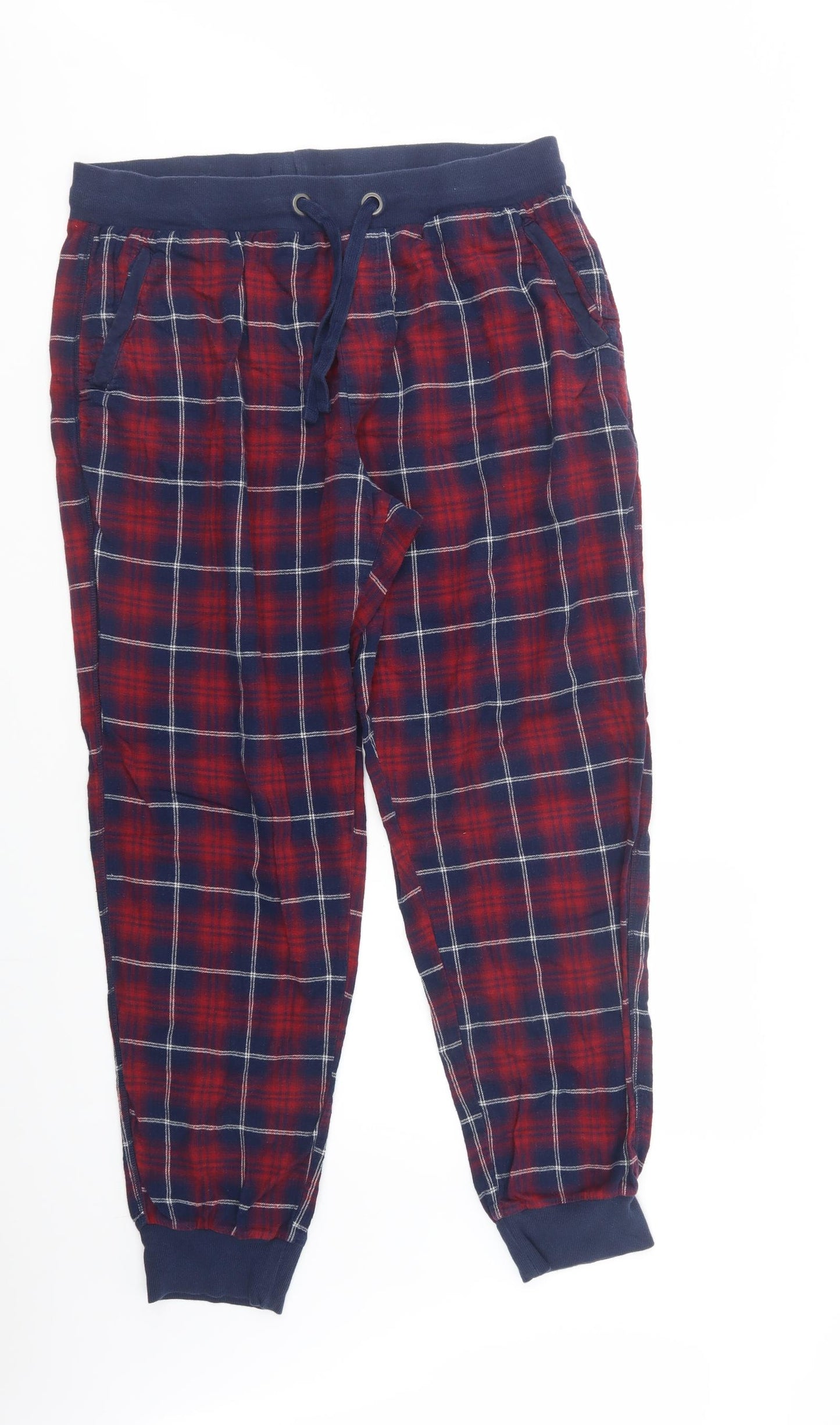 Marks and Spencer Mens Red Plaid Cotton  Pyjama Pants Size XL  Drawstring