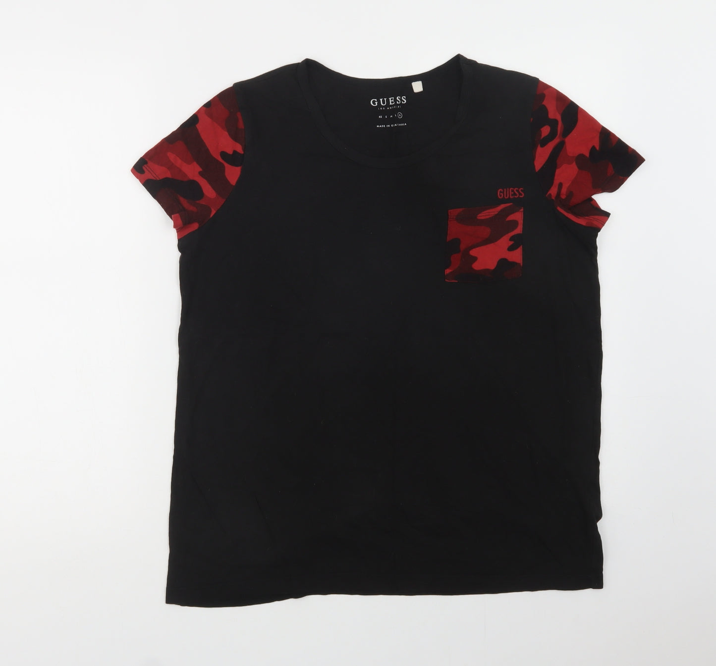 GUESS Womens Black Camouflage Cotton Basic T-Shirt Size XL Crew Neck