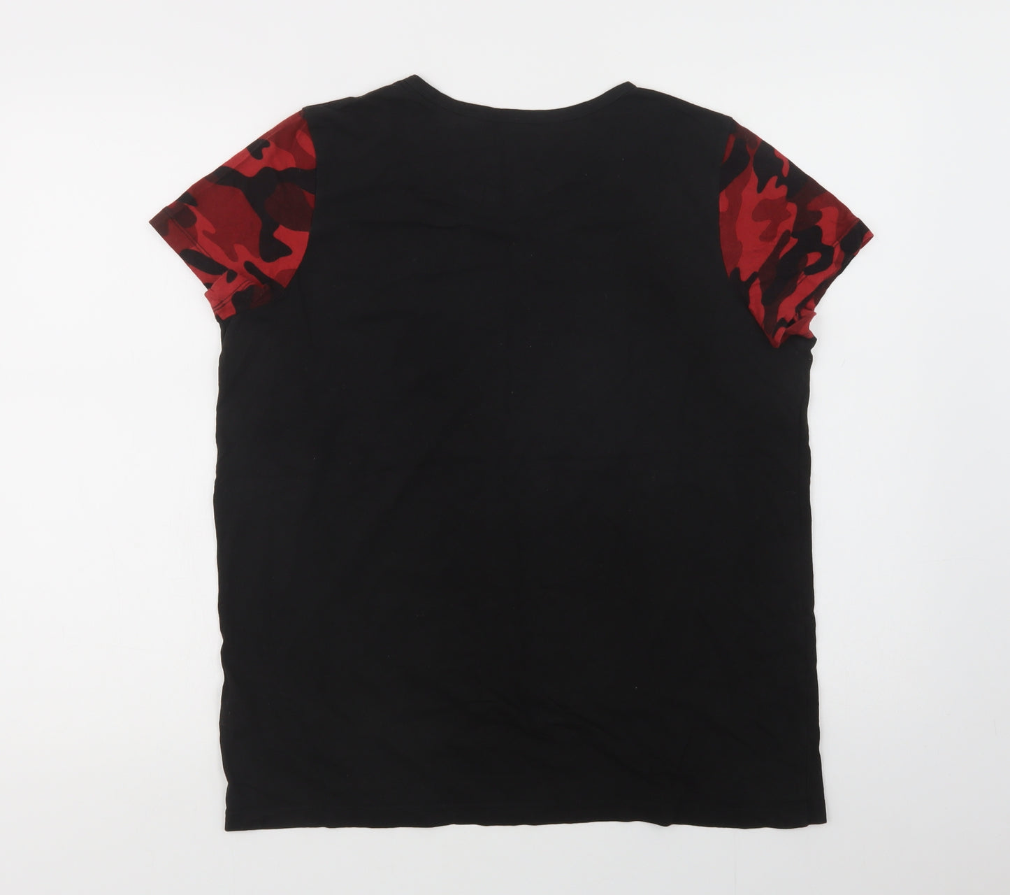 GUESS Womens Black Camouflage Cotton Basic T-Shirt Size XL Crew Neck