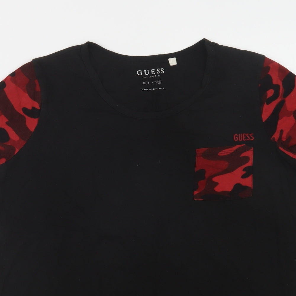 GUESS Womens Black Camouflage Cotton Basic T-Shirt Size XL Crew Neck