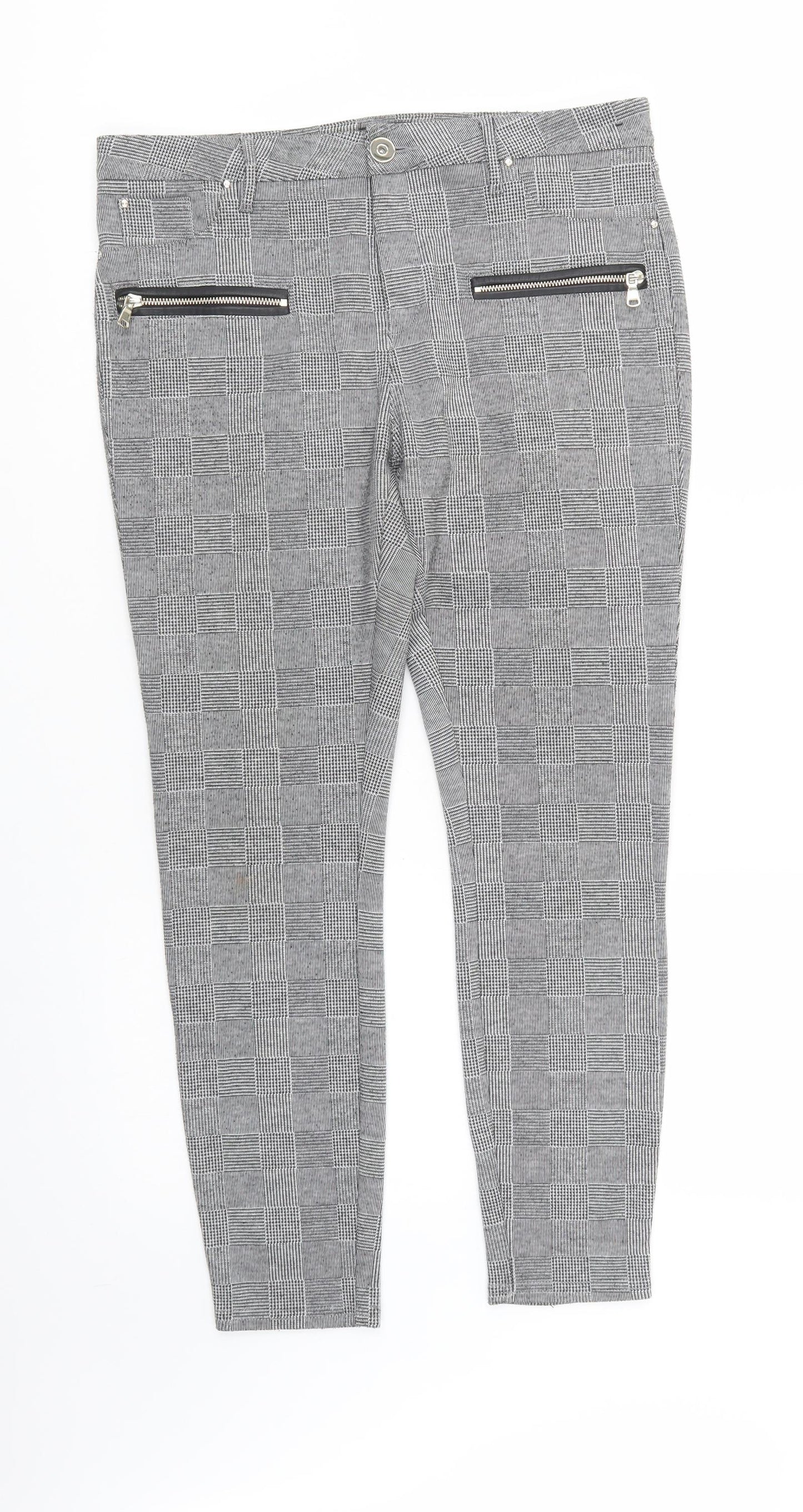 River Island Womens Grey Check Polyamide Jegging Trousers Size 14 L29 in Regular Button