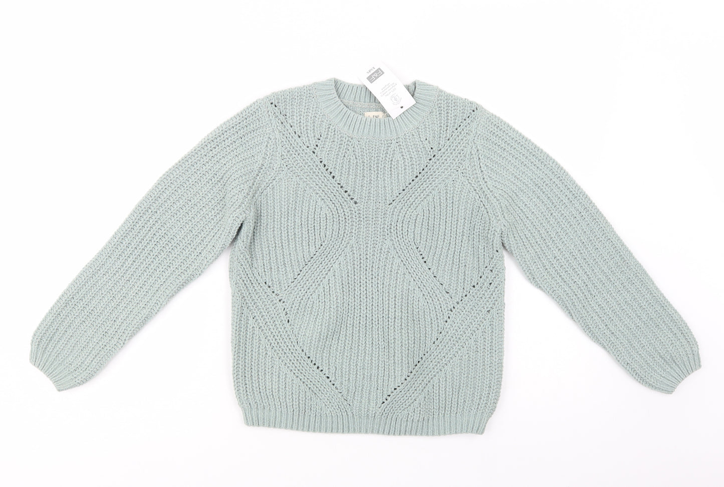 F&F Girls Green Crew Neck  Polyester Pullover Jumper Size 8-9 Years  Pullover