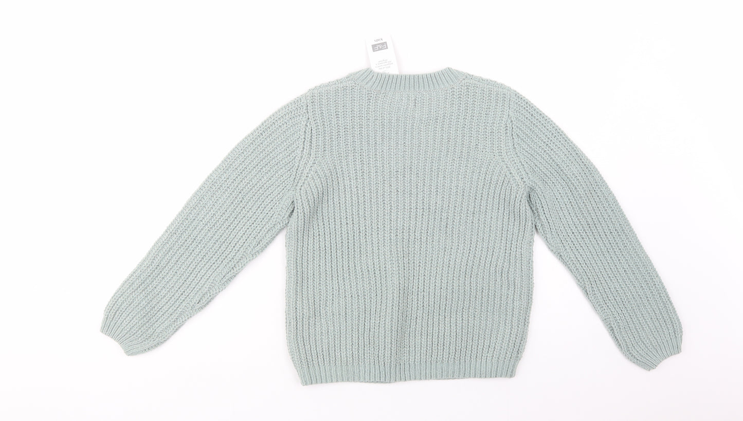 F&F Girls Green Crew Neck  Polyester Pullover Jumper Size 8-9 Years  Pullover