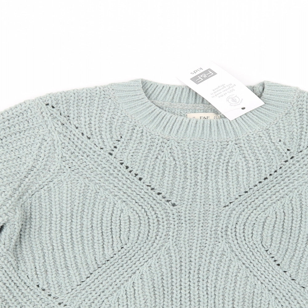 F&F Girls Green Crew Neck  Polyester Pullover Jumper Size 8-9 Years  Pullover