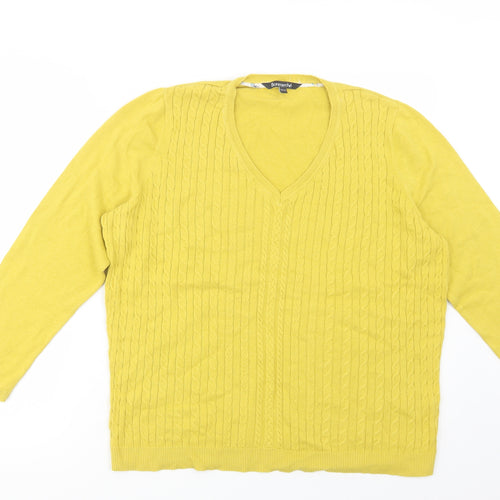 Bonmarché Womens Yellow V-Neck  Cotton Pullover Jumper Size 20