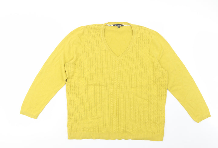 Bonmarché Womens Yellow V-Neck Cotton Pullover Jumper Size 20