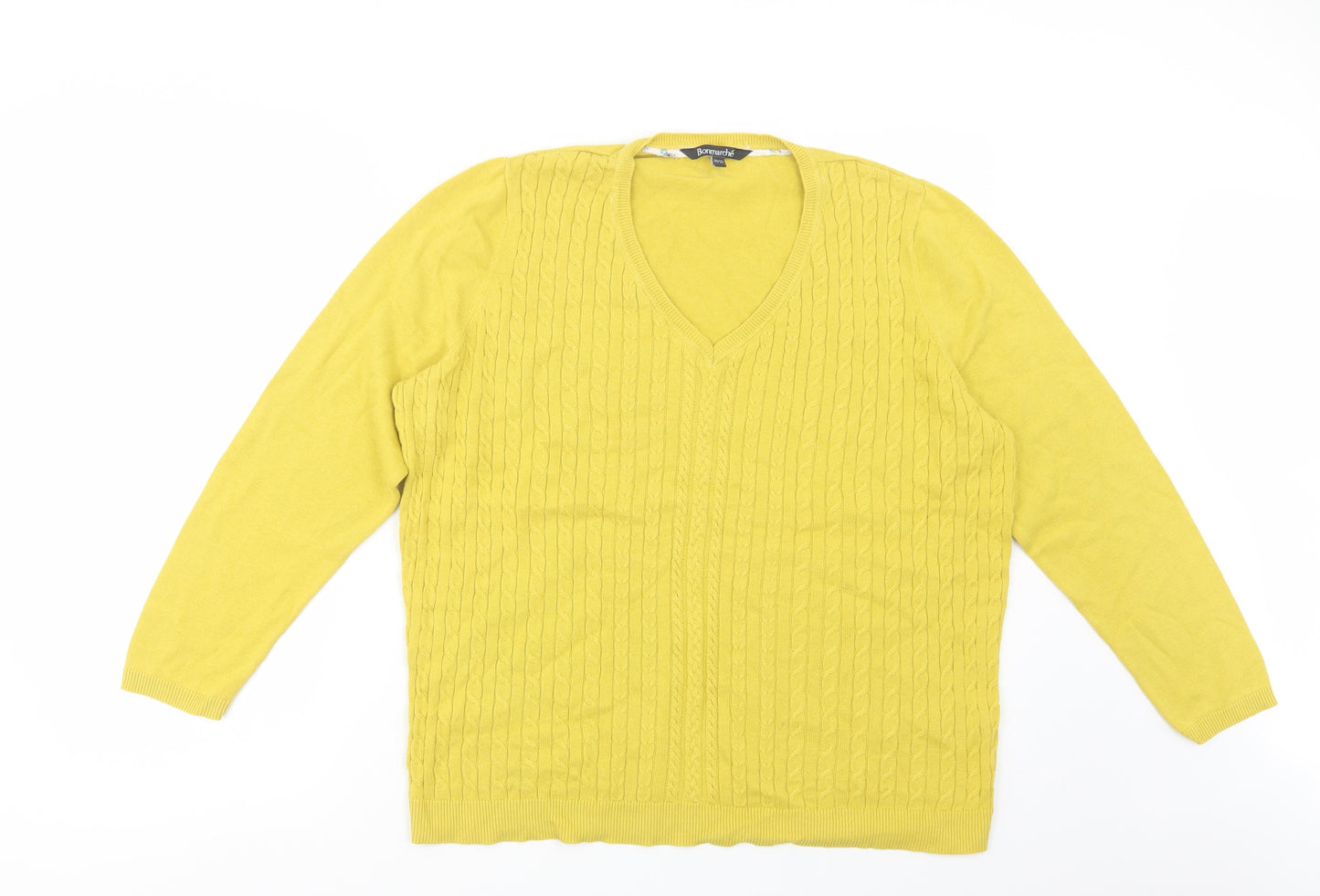 Bonmarché Womens Yellow V-Neck  Cotton Pullover Jumper Size 20